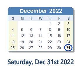 December 31, 2022 (Saturday) .
